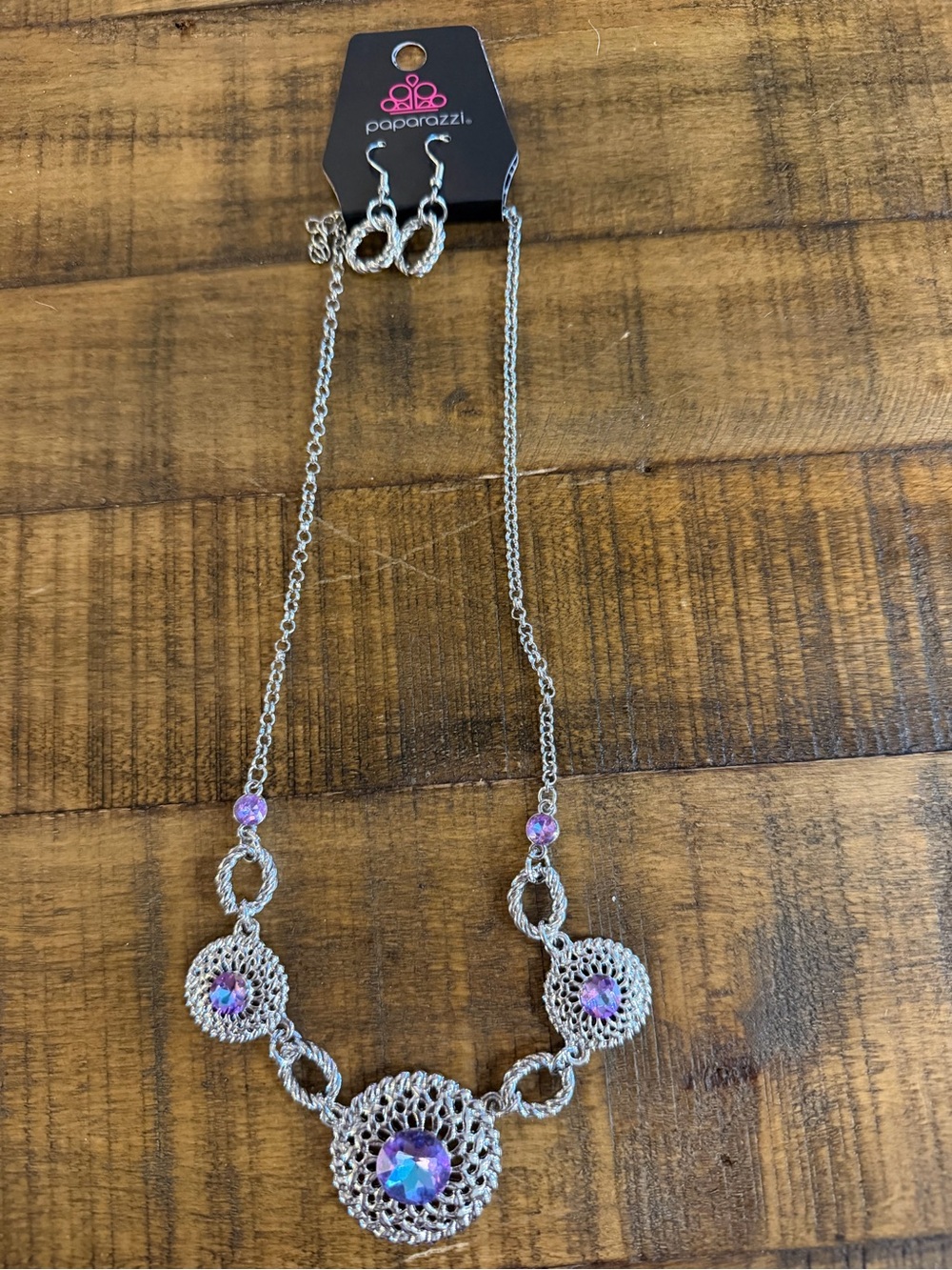 Paparazzi Silver Necklace with Purple Aurora Crystals